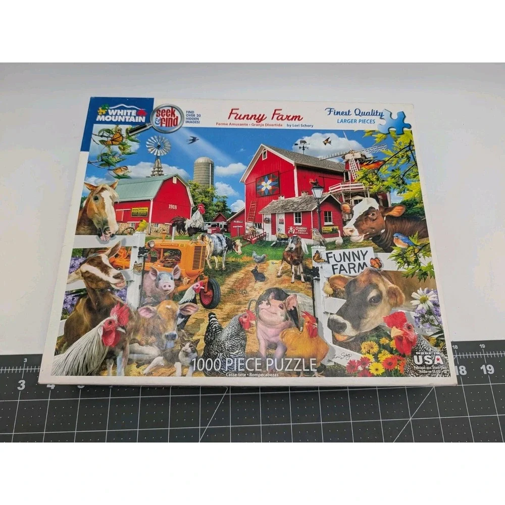 White‎ Mountain Seek Find Funny Farm Jigsaw Puzzle 1000 Pcs Bag Sealed